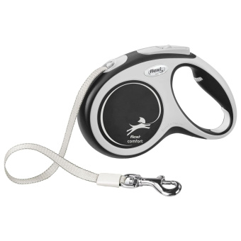 flexi рулетка NEW LINE Comfort M (до 25 кг) лента 5 м серый_черный